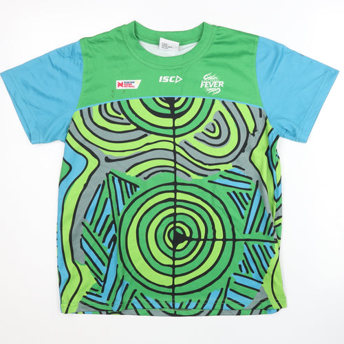 ISC Boys Green Blue Graphic Print T-Shirt, Size 14