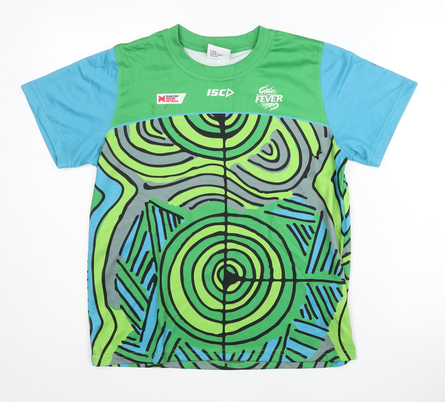 ISC Boys Green Blue Graphic Print T-Shirt, Size 14