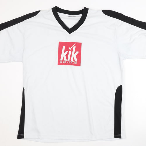 Identic Men's White XL Football V-Neck Logo T-Shirt