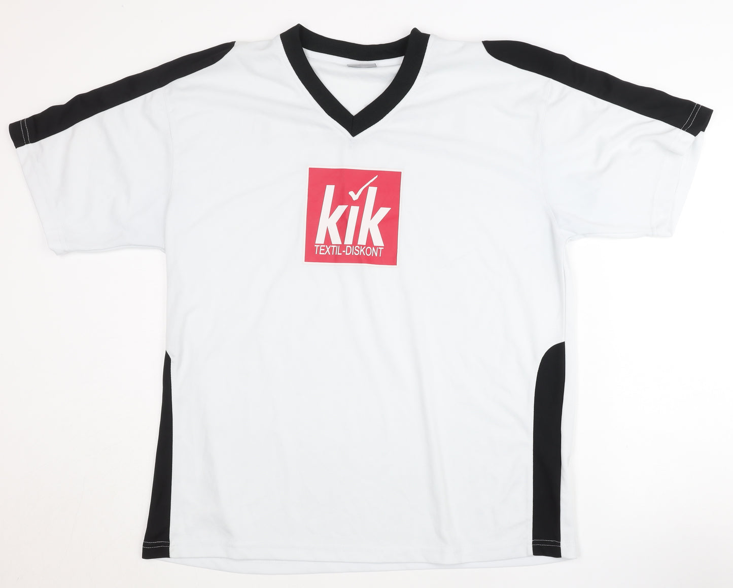 Identic Men's White XL Football V-Neck Logo T-Shirt