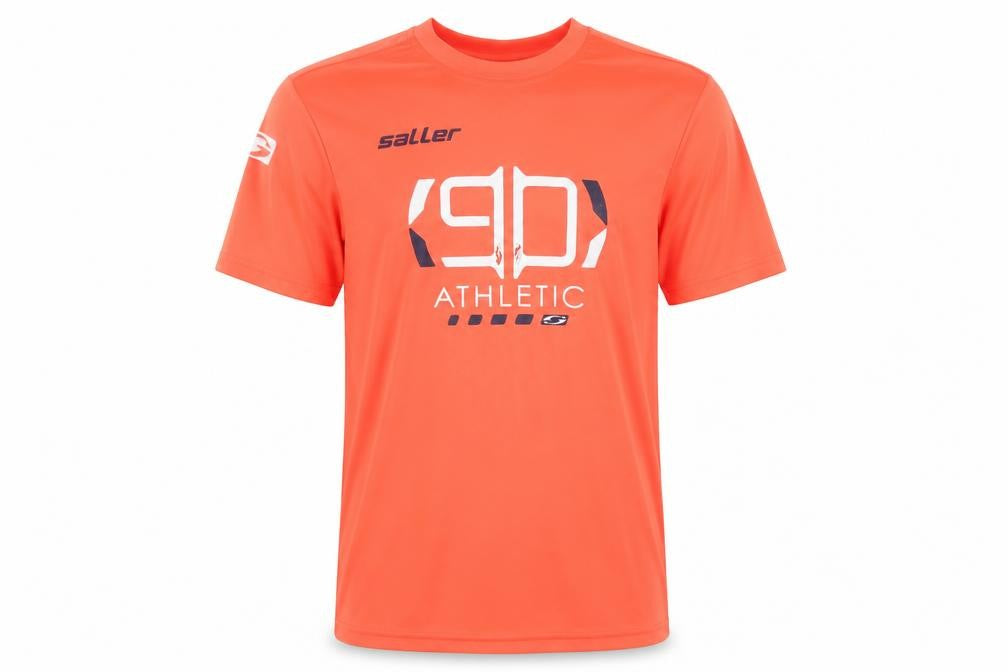 Front view of Saller Men's Athletic Orange T-Shirt, size S
