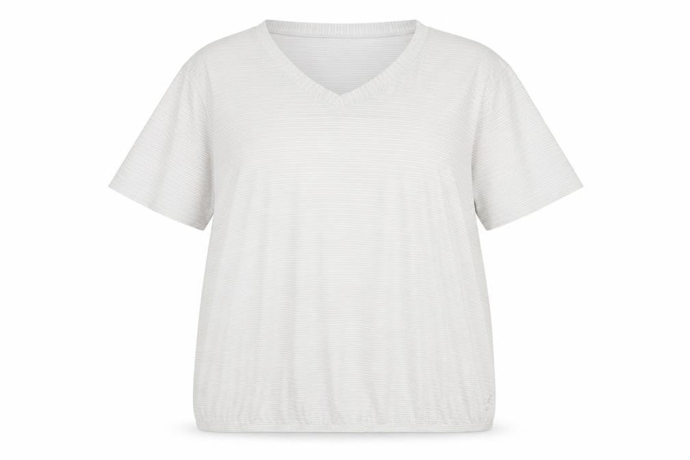 Front view of Energetics unisex white t-shirt v-neck, size 18