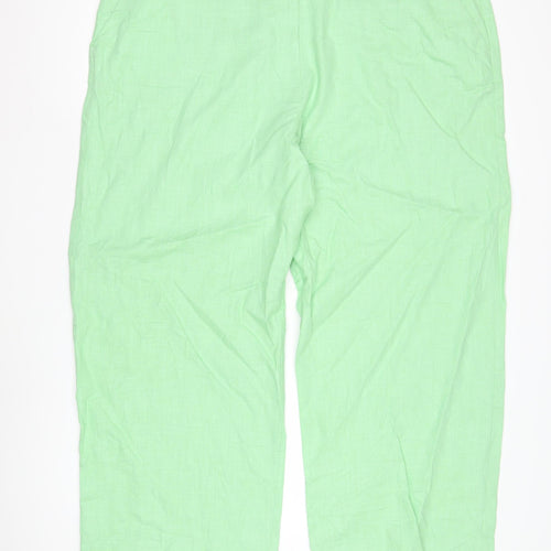 M&S Women's Green Wide-Leg Linen Trousers Size 24