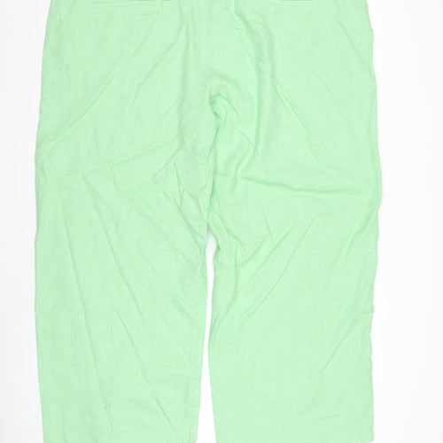 M&S Women's Green Wide-Leg Linen Trousers Size 24
