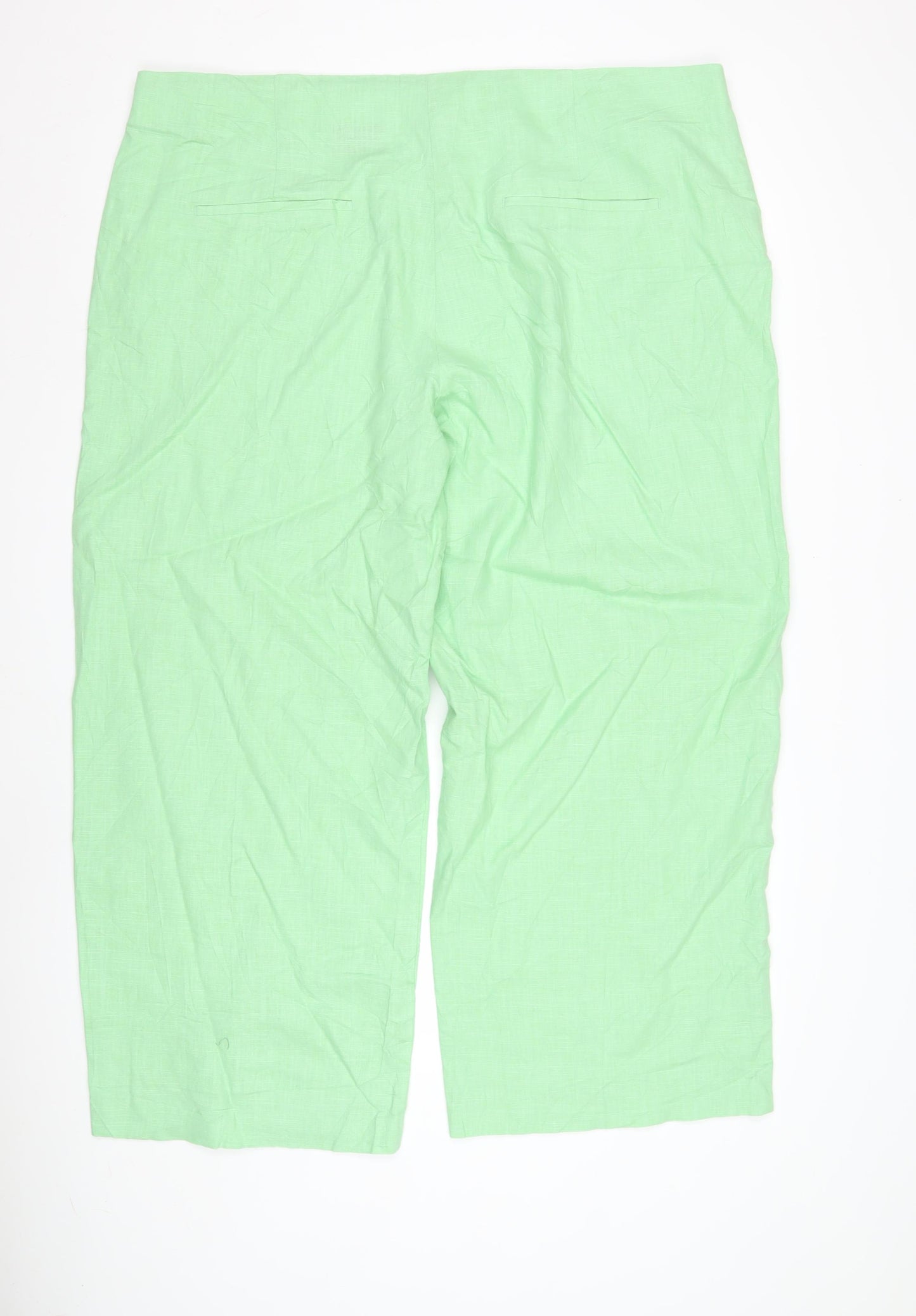 M&S Women's Green Wide-Leg Linen Trousers Size 24