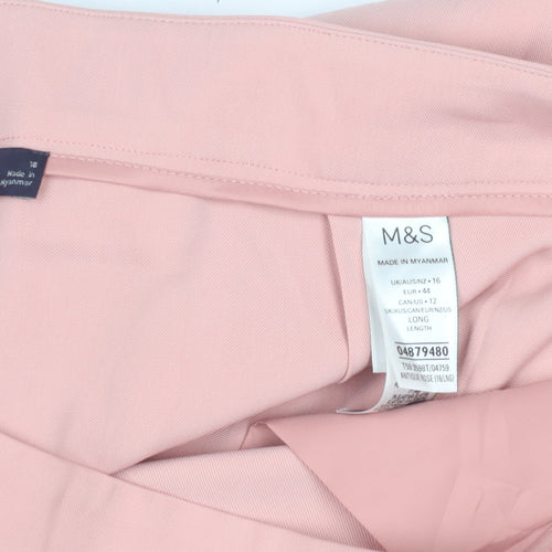 Marks and Spencer Women's Pink Wide-Leg Trousers - Size 16