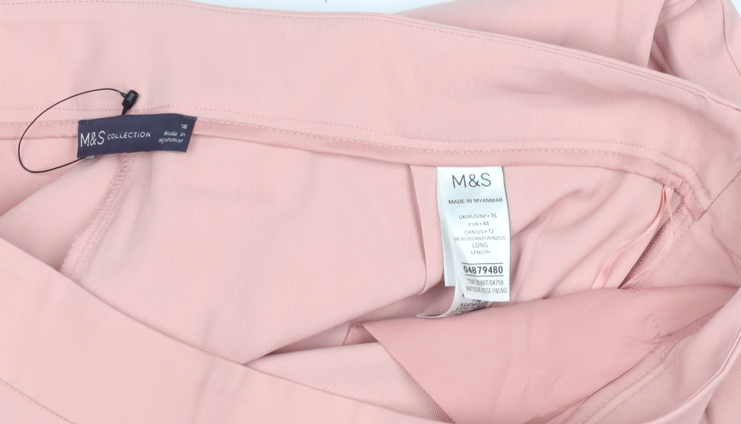 Marks and Spencer Women's Pink Wide-Leg Trousers - Size 16