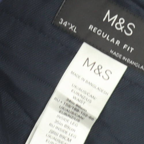 Marks & Spencer Men's Blue Regular Fit Trousers 34XL