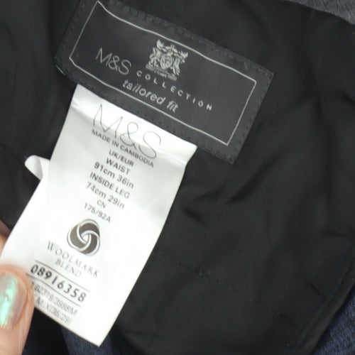 Marks and Spencer Men's Blue Check Trousers 36 in