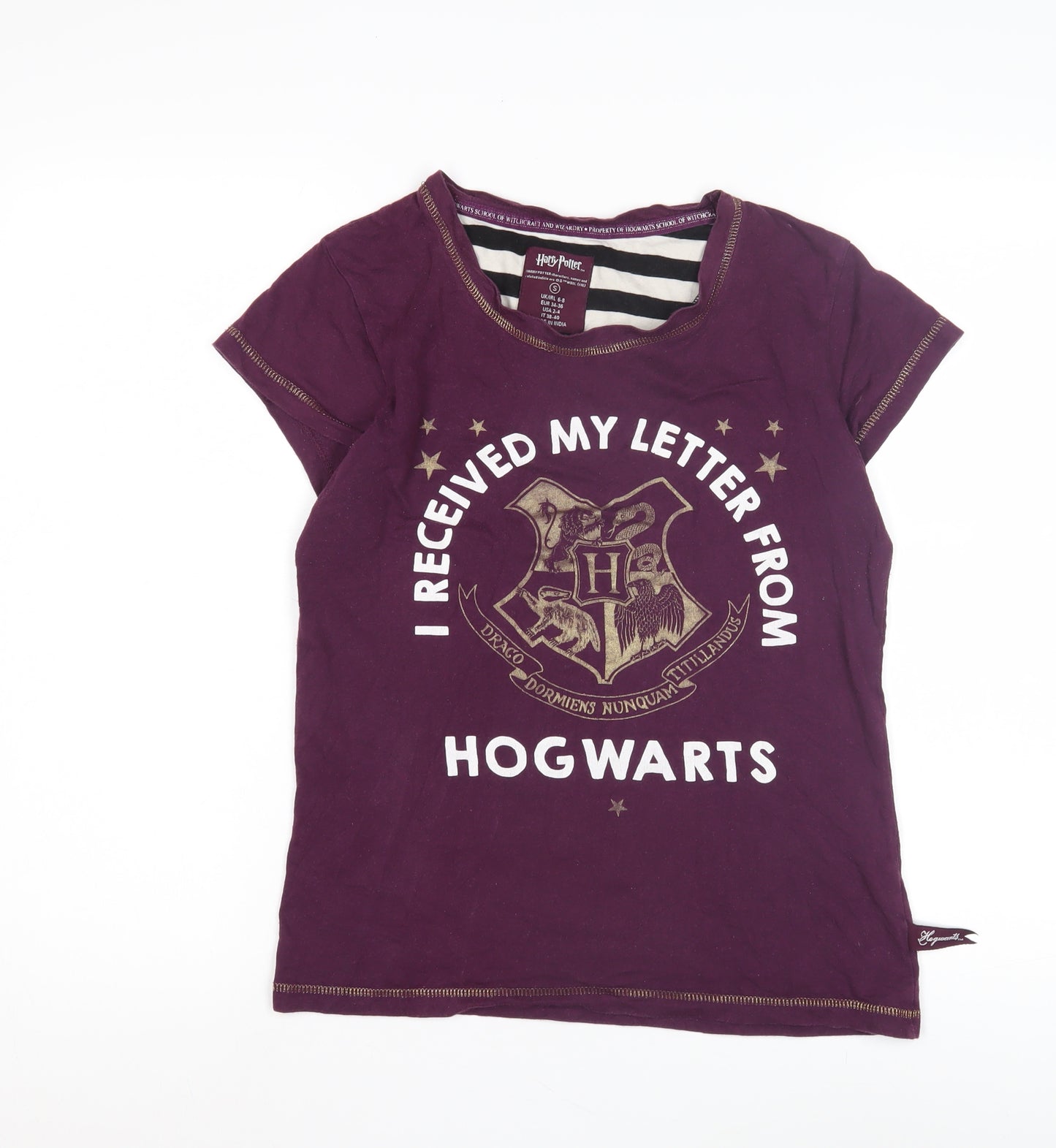 Harry Potter Womens Purple Hogwarts T-Shirt Size S