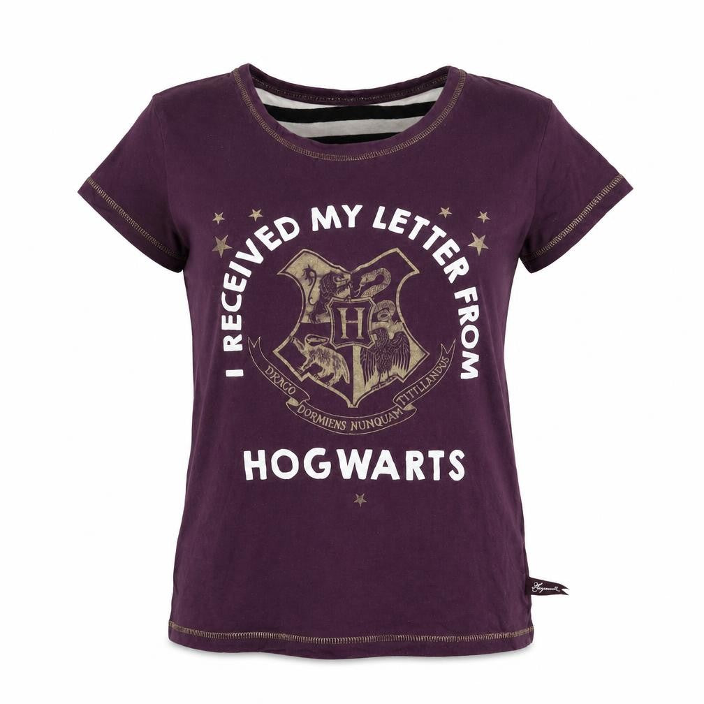 Front view of Harry Potter women’s purple hogwarts t-shirt, size S