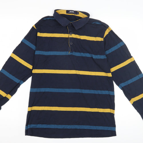 Tommy Pony Men's Blue Striped Long Sleeve Polo M