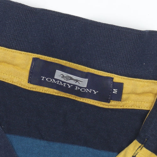 Tommy Pony Men's Blue Striped Long Sleeve Polo M