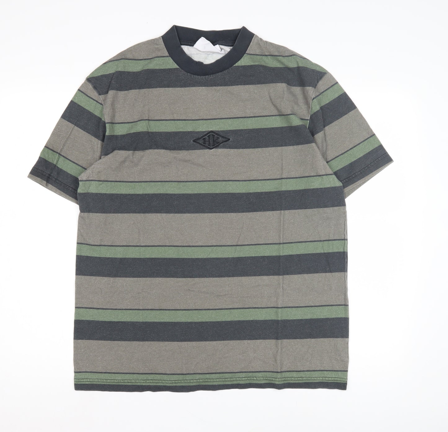Han Kjobenhavn Men's Striped Grey Green T-Shirt S