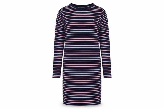 Front view of Jack Wills Women's Blue Striped T-Shirt Dress, size 8