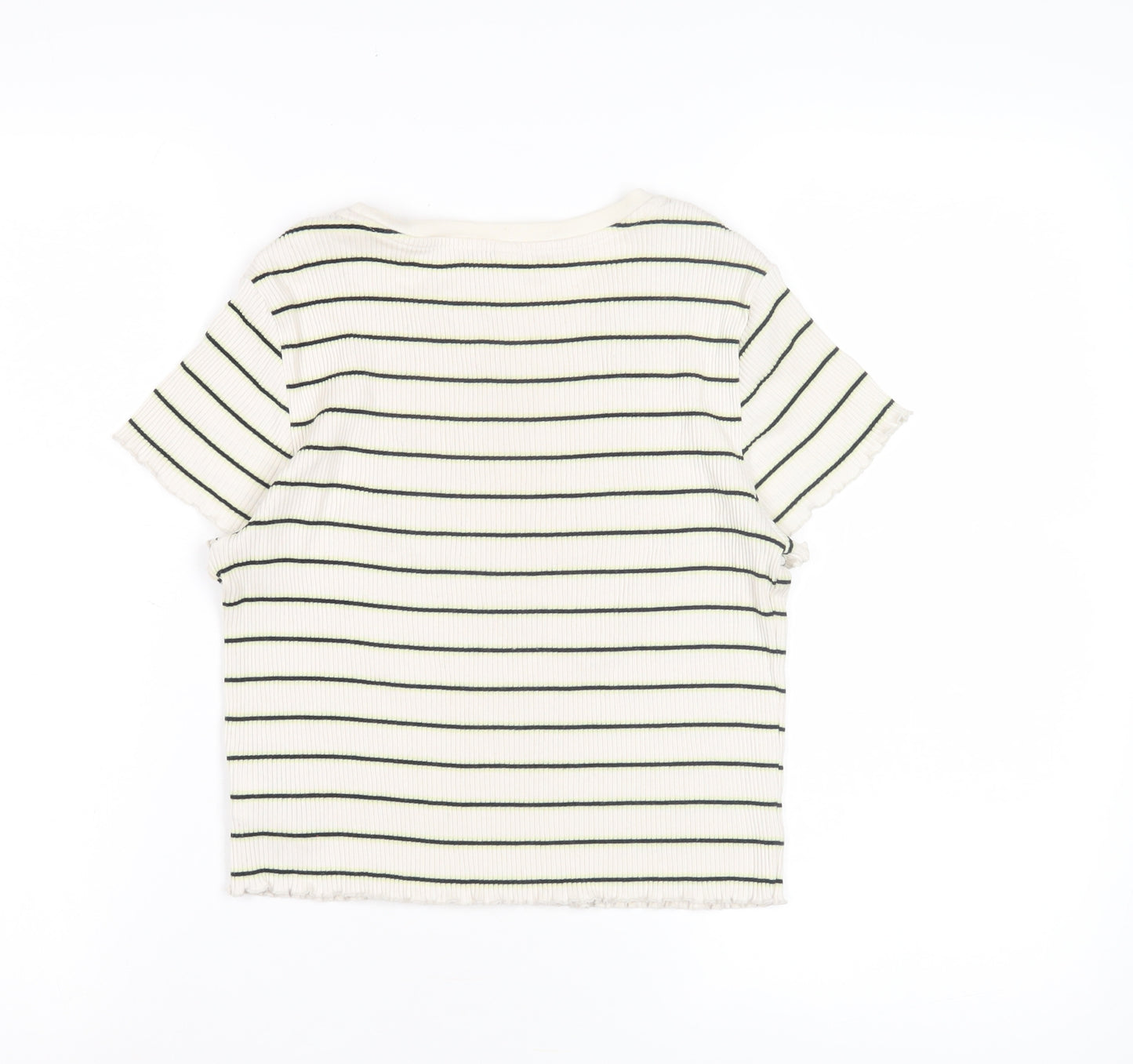 Uniqlo Women's White Striped T-Shirt, Medium, Crew Neck