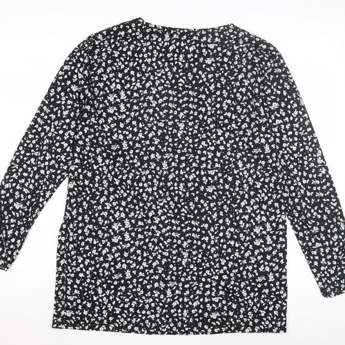 Marks and Spencer Women's Black Floral T-Shirt Size 12