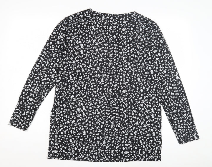 Marks and Spencer Women's Black Floral T-Shirt Size 12