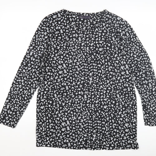 Marks and Spencer Women's Black Floral T-Shirt Size 12