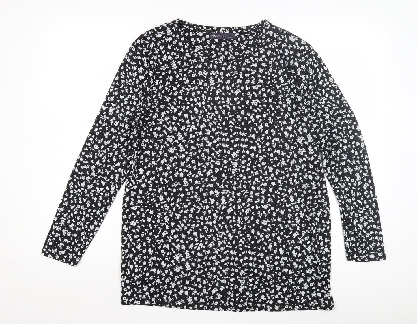 Marks and Spencer Women's Black Floral T-Shirt Size 12