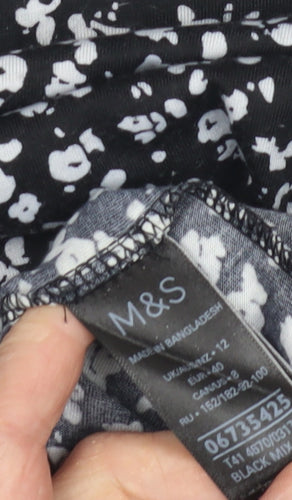 Marks and Spencer Women's Black Floral T-Shirt Size 12