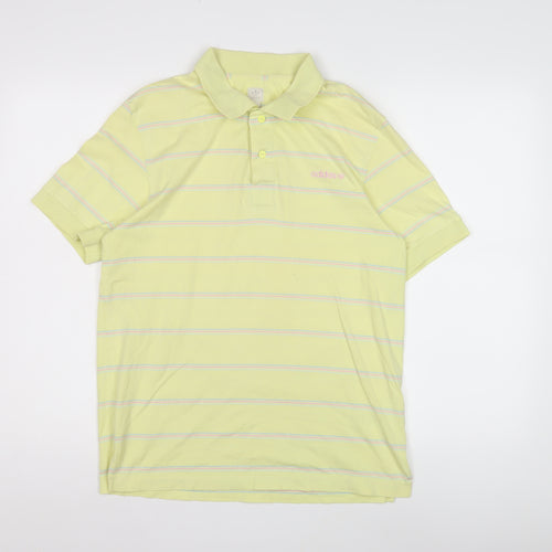 Adidas Men's Yellow Striped Polo Shirt - S