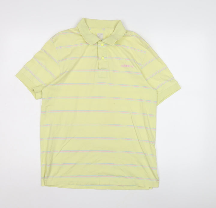 Adidas Men's Yellow Striped Polo Shirt - S