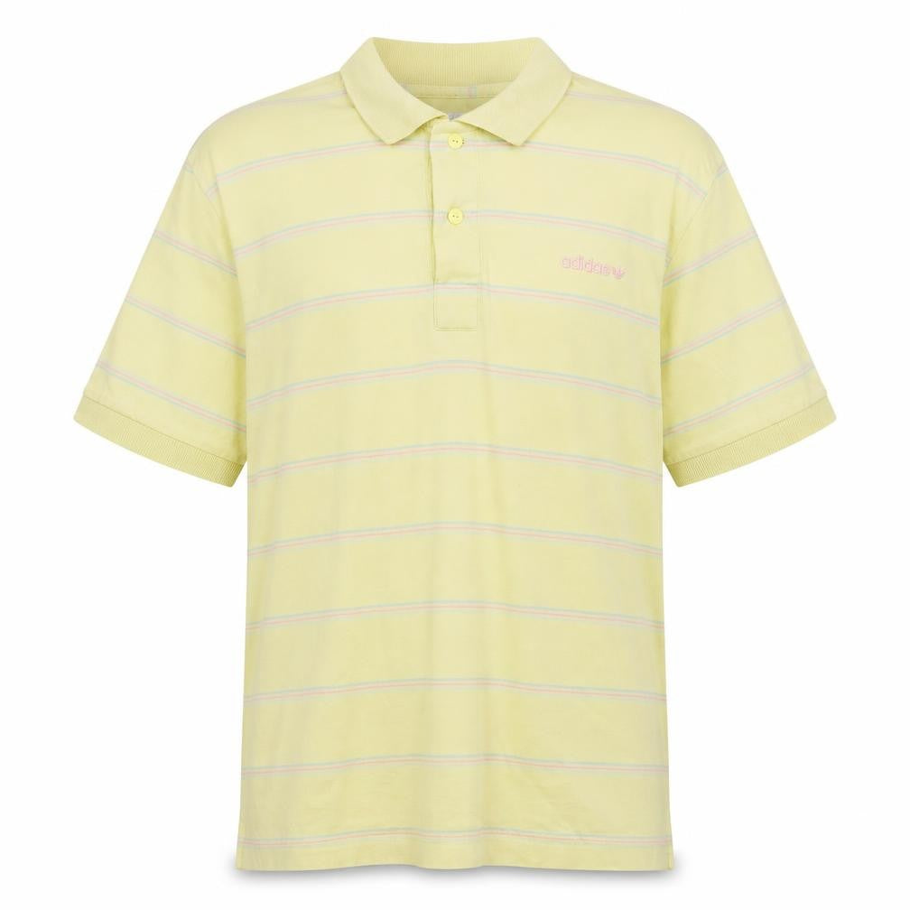 Front view of Adidas Men's Yellow Striped Polo Shirt - S