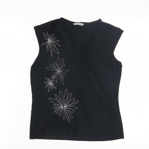 Marks & Spencer Women's Black Embroidered Tank - Size 12