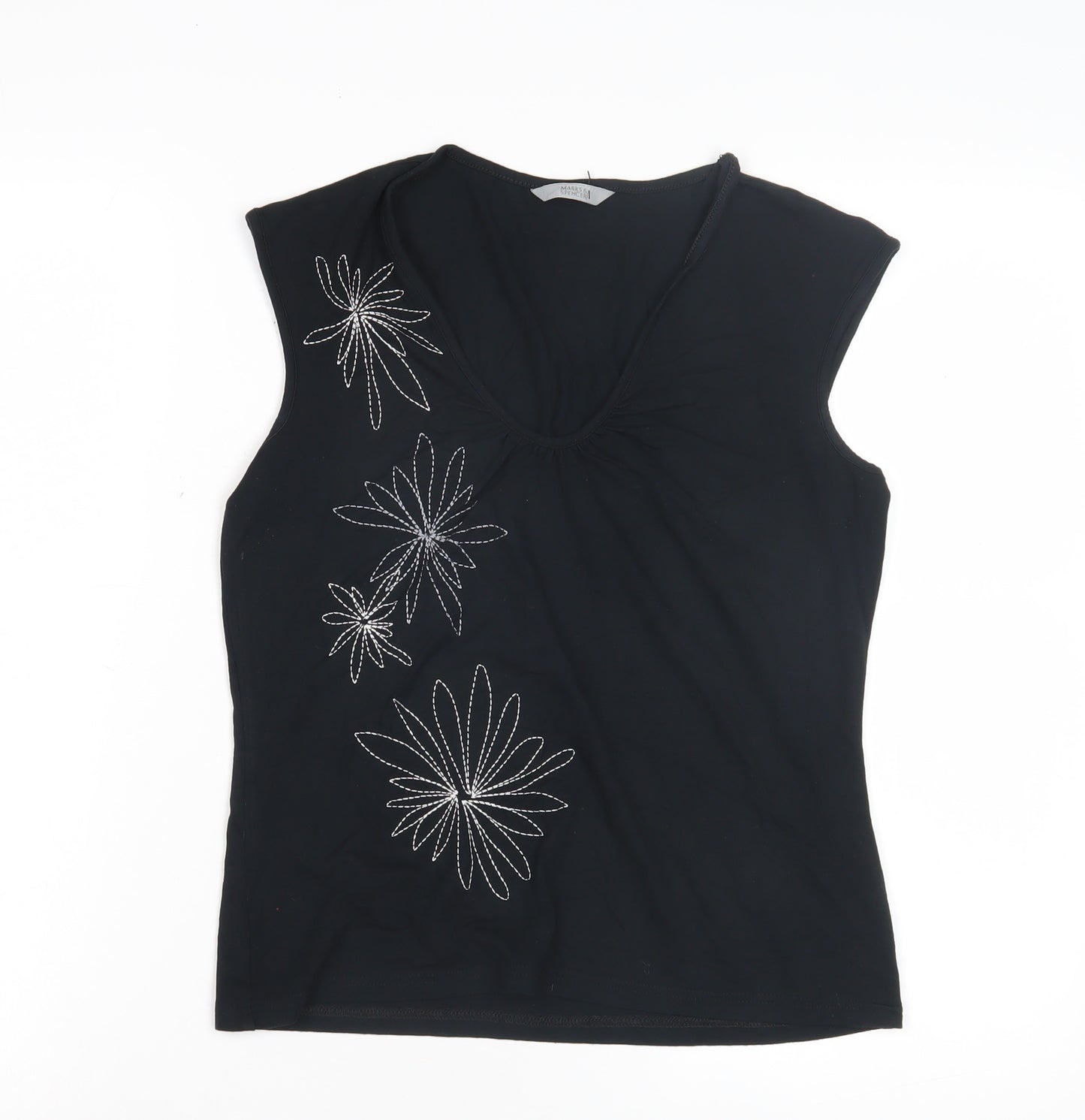 Marks & Spencer Women's Black Embroidered Tank - Size 12