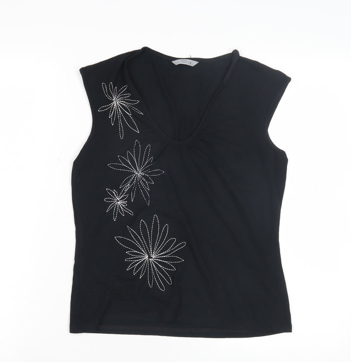 Marks & Spencer Women's Black Embroidered Tank - Size 12