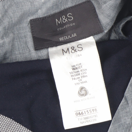 Marks and Spencer Men's Blue Dress Pants, XL, Wool Blend