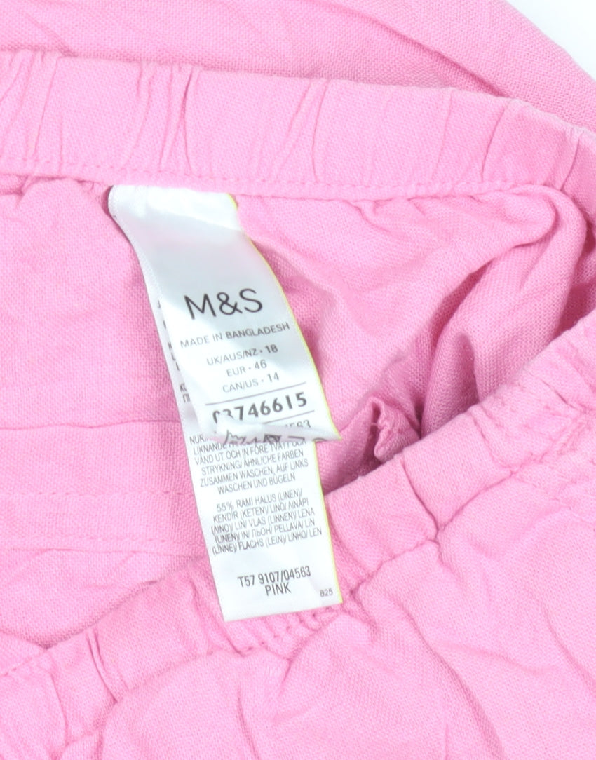 Marks and Spencer Women's Pink Wide-Leg Trousers, Size 18