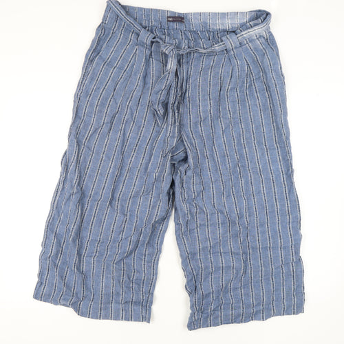 Marks and Spencer Women's Blue Striped Linen Trousers