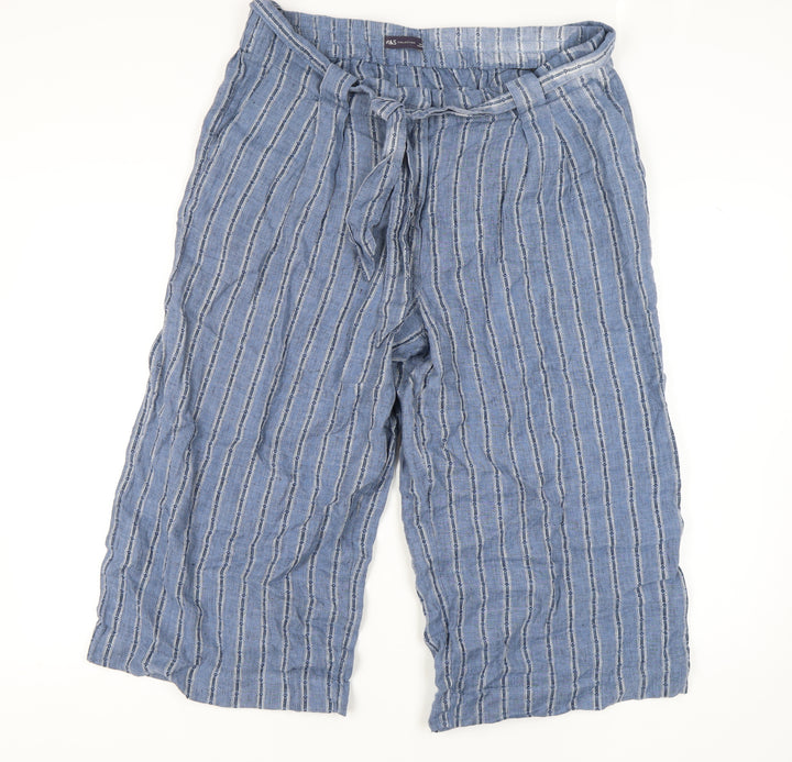 Marks and Spencer Women's Blue Striped Linen Trousers