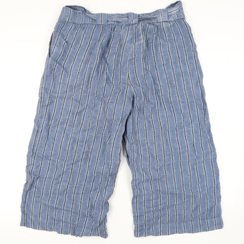 Marks and Spencer Women's Blue Striped Linen Trousers