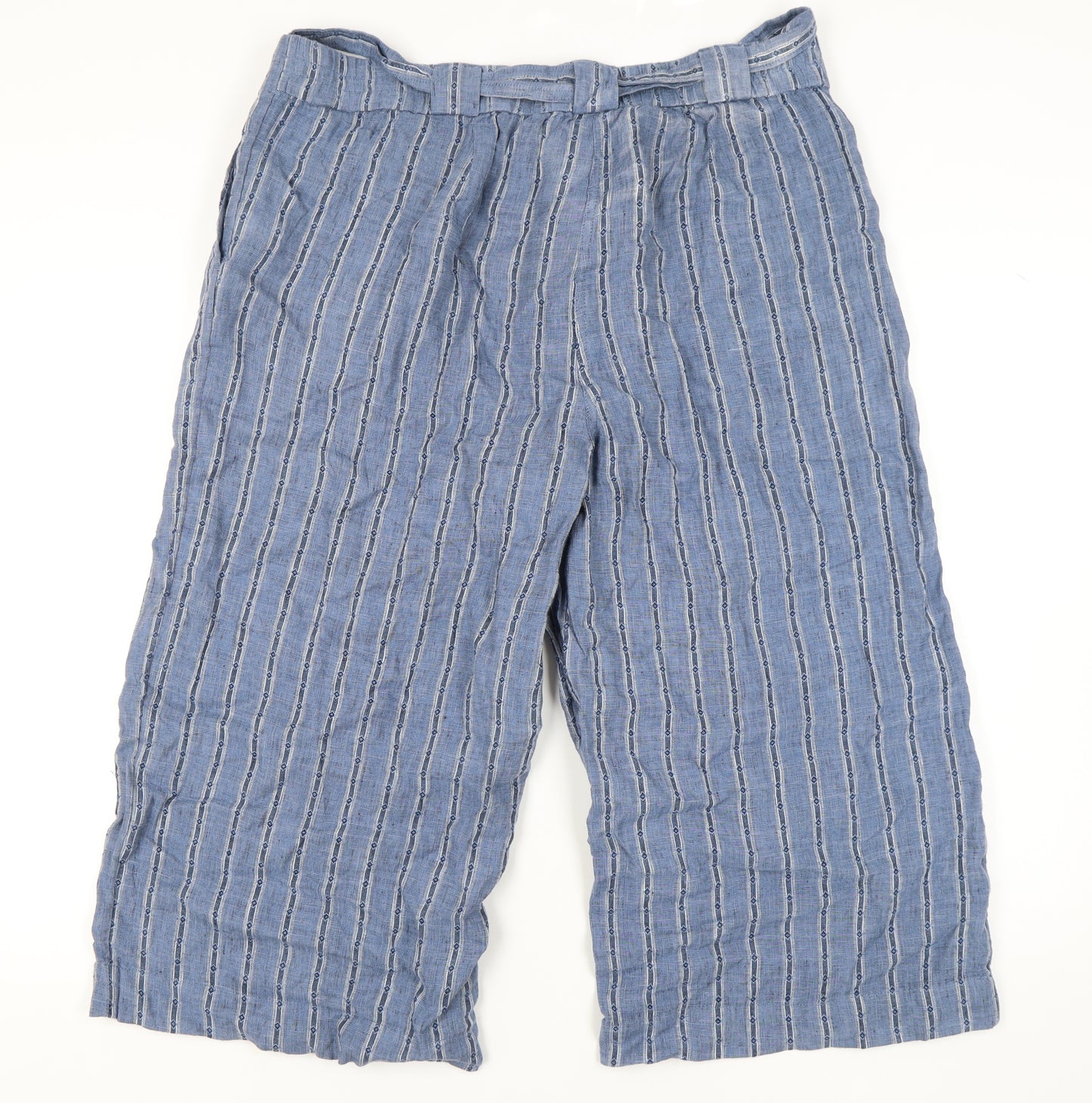 Marks and Spencer Women's Blue Striped Linen Trousers