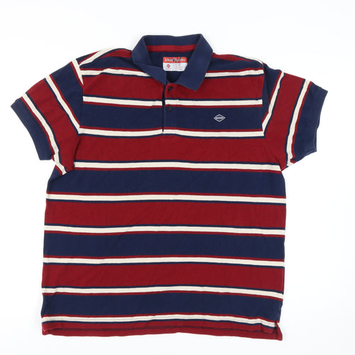 John Players Men's Red Striped Polo Shirt XL Slim Fit