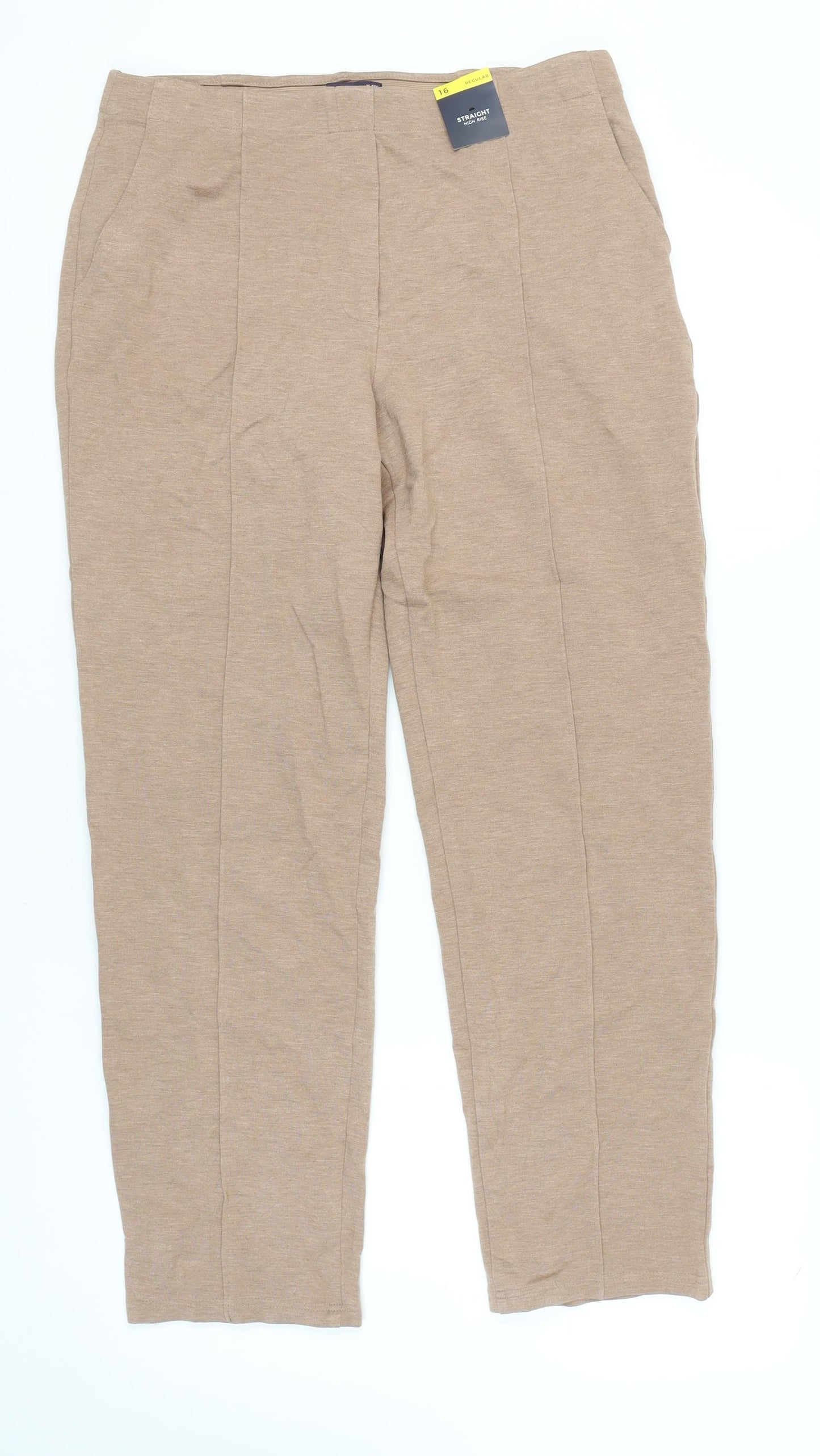 Marks and Spencer Women's Beige Straight Trousers Size 16