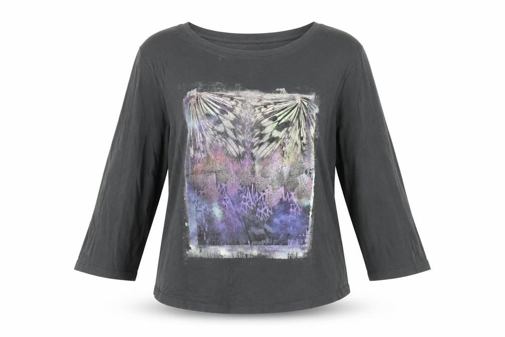 Front view of ESPRIT Women's Grey T-Shirt, size S, Round Neck 3/4 Sleeve