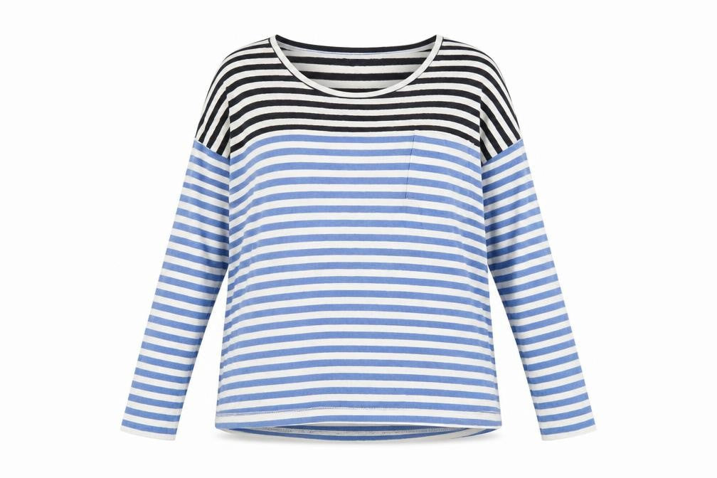 Front view of Next women’s multicoloured striped t-shirt, size UK 16