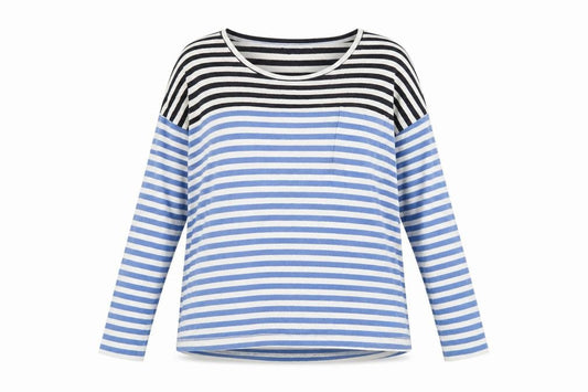 Front view of Next women’s multicoloured striped t-shirt, size UK 16