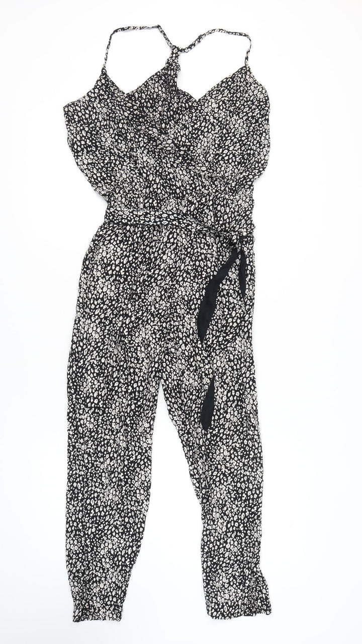 Accessorize Black Women's Sleeveless Jumpsuit, Animal Print