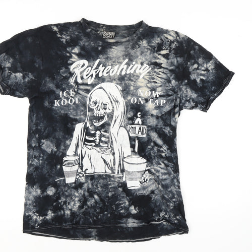 Damaged Society Men's Medium Black Tie-Dye Gothic T-Shirt