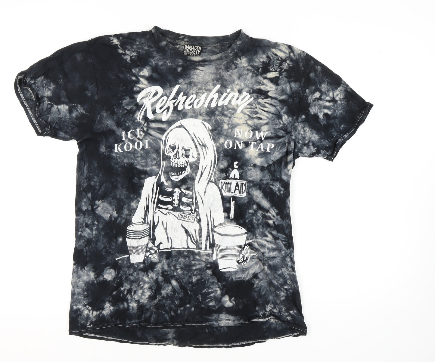 Damaged Society Men's Medium Black Tie-Dye Gothic T-Shirt