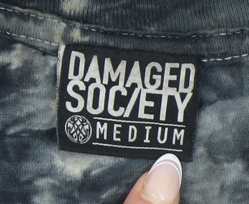 Damaged Society Men's Medium Black Tie-Dye Gothic T-Shirt