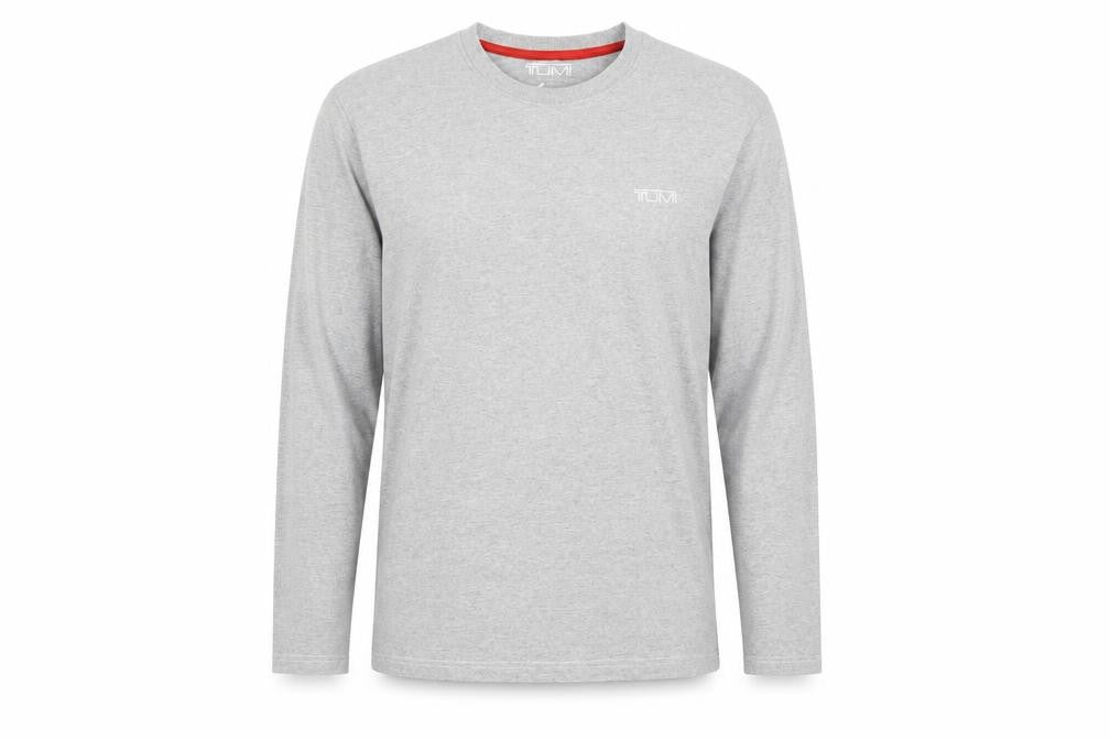 Front view of Tumi Men's Grey Long Sleeve Crew Neck T-Shirt, size L
