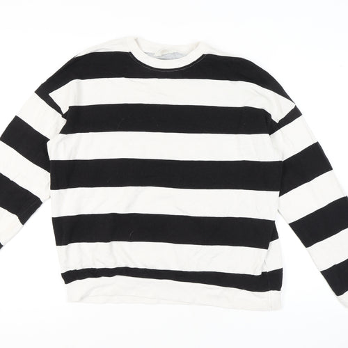 H&M Girls' Black & White Striped Cotton Sweatshirt 14 Plus
