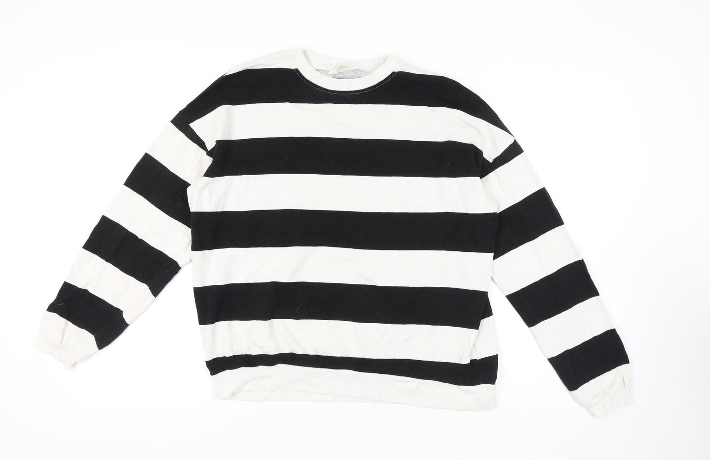 H&M Girls' Black & White Striped Cotton Sweatshirt 14 Plus
