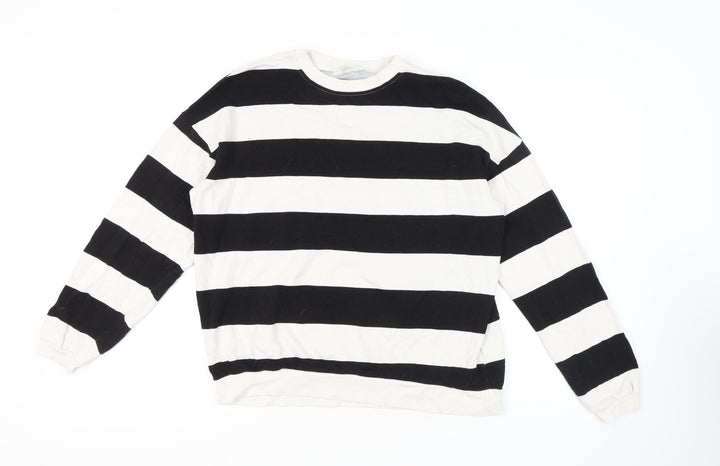 H&M Girls' Black & White Striped Cotton Sweatshirt 14 Plus